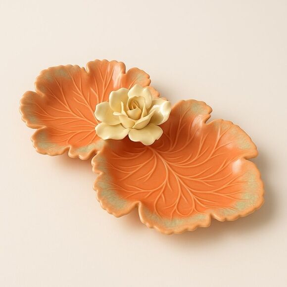 Vintage California Pottery Mid Century Rose Serving Trinket Cottagecore Dish - Picture 1 of 8